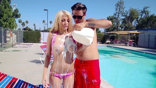 Blonde barbie bimbo Kayla Kayden gets covered with milk at the pool - Porn Movies - 3Movs